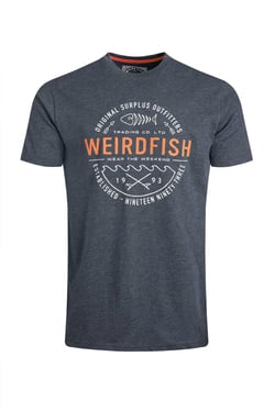 Weird Fish Waves Front Print Graphic T-Shirt Navy Size 5XL