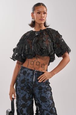 AKIRA Dont Give Up Lace Blouse | Black | Size Large