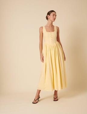 Butter Yellow Drop Waist Cora Midi Dress
