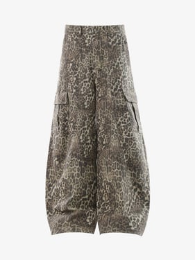 Vintage Leopard Print Cargo Barrel Pants - Leopard / 2XL