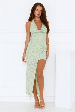 Coconut Sips Halter Maxi Dress Green