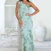 Evening Charm One Shoulder Maxi Dress Sage