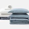 QE Home 7-Piece Move-In Bedroom Starter Bundle - Steel Blue, GOTS Certified, White, Double