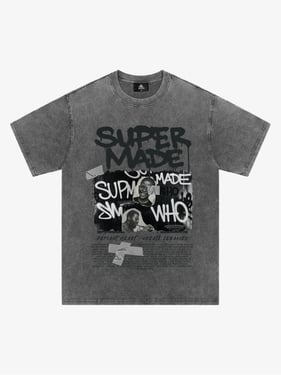 Streetwear Graffiti Character Collage Graphic T-Shirt - Washed Ash / XXL
