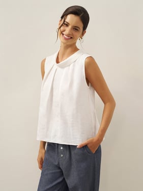 100% Linen Structured Collar Sleeveless Blouse BLAIR - Optic White / XXL