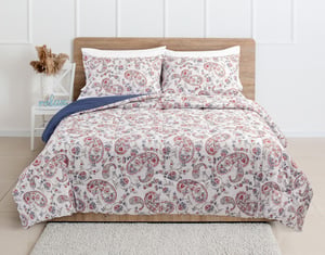 QE Home 3D Recycled Polyester Comforter Set in Henley, Paisley, Red, Twin