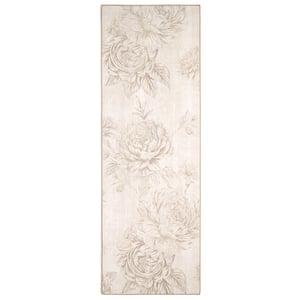 Muted Floral Beige Eco-Washable Runner - 75x220cm