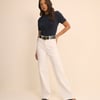 Navy Shoulder Pad Knitted T-Shirt