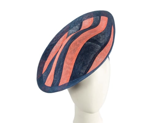 Unique Navy & Coral stripy fascinator by Max Alexander