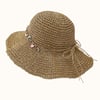 Foldable Wide Brim Straw Hat with Shell Decor - Khaki / One Size