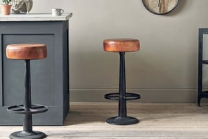 nkuku Narwana Leather Round Stool | Seating | One Size | Aged Leather & Iron