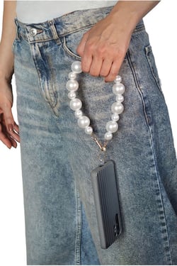 Goddiva Accessories Pearl Phone Strap - White
