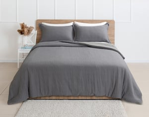 QE Home Recycled Microfiber Comforter Set in Gryphon, GRS Certified, Grey, Queen