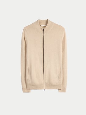 Organic Color Essential Cashmere Full-Zip Cardigan - L / Beige / WK69-02