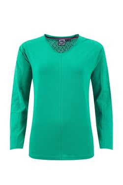 Weird Fish Topia Broderie Sleeve Outfitter Top Green Ivy Size 8