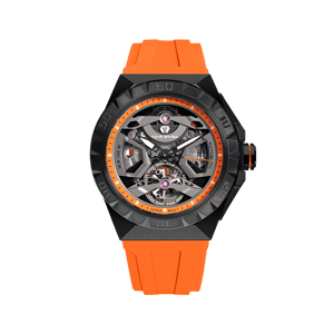 TSAR BOMBA Elemental Series Orange Men's Automatic Mechanical Watch 閳ワ拷Stainless Steel Bezel & Case, Skeleton Dial, Sapphire Crystal, Fluororubber Strap, 100M Water Resistance, A+ Luminous