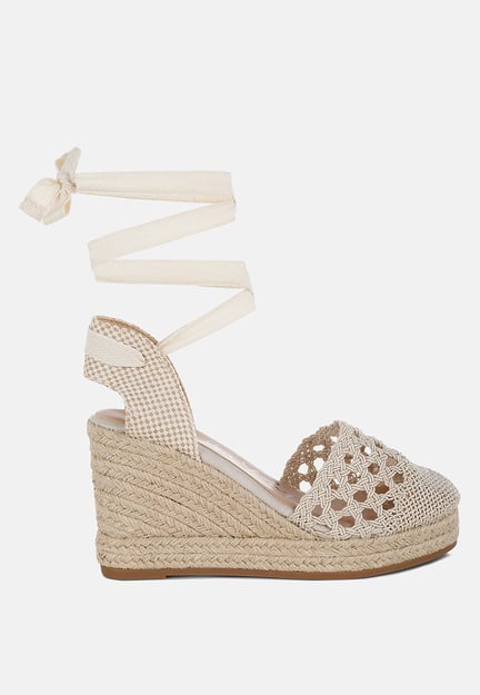 Sea Breeze Woven Lace-Up Espadrille Wedges