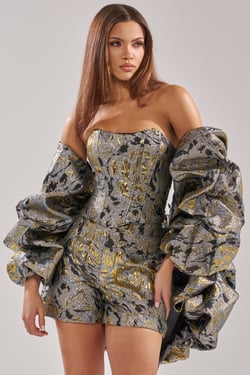 AKIRA Amina Brocade Shrug | Black | Size Large/XL
