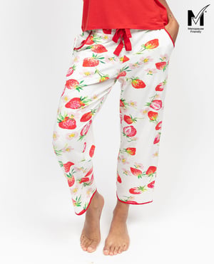 Pippa Womens Strawberry Printed Jersey Cropped Pyjama Bottoms - 28