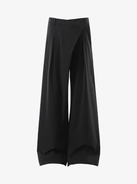 Retro Asymmetric Waist Loose Wide-Leg Trousers - Black / 2XL