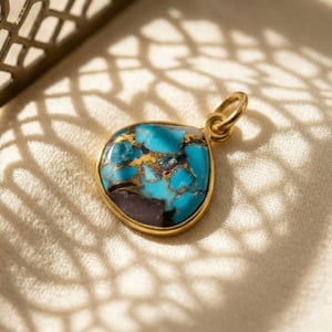 18ct Gold Vermeil Round Bezel Pendant Opal & Turquoise