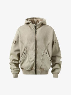 Wasteland Style Washed Zipper Up Sweatshirt - Khaki / XL