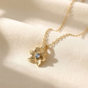 Aquamarine March Birthstone Daffodil Birthflower Gold Plated Charm Necklace