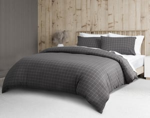 QE Home Alastair Flannel Duvet Cover, Cotton Set, Geometric, Black, Queen
