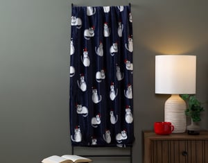 QE Home Holiday Fleece Throw in Furry Paws, Seasonal, Blue