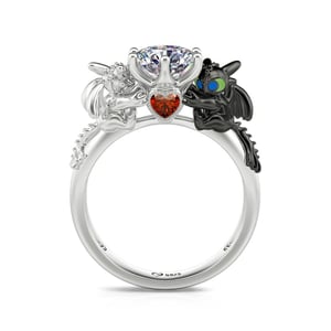 Jeulia Hug Me "Strongest Romance" Dragon Couple Round Cut Sterling Silver Ring
