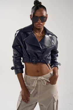 AKIRA Butter Luxe Moto Jacket In Navy | Size 1X