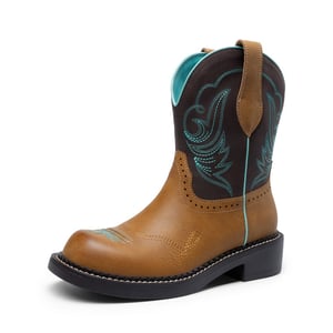 DREAM PAIRS Women   s Slip On Vintage Western Boots