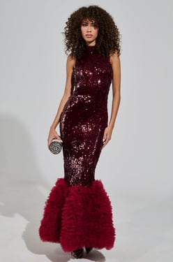 AKIRA Belle Of The Ball Sequin Ruffle Maxi Dress | Size Medium