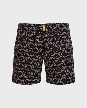 Vilebrequin - Men Stretch Short Flat Belt Swim Shorts Turtles Chain - Swimwear - Menise - Blue - Size XXXL