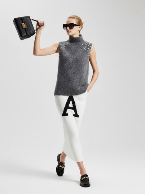 Anthracite Jewel Knit Vest with Crystal Appliqués • BYMANYC ® New York