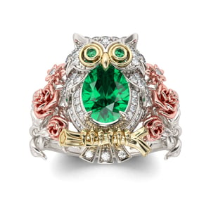 Jeulia Three Tone Oval Cut Sterling Silver Owl Ring