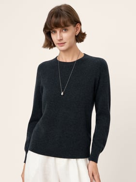 100% Mongolian Cashmere Seamless Ribbed Trims Crewneck Sweater TAWNY - Charcoal Grey / XXL