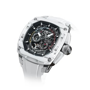 TSAR BOMBA Men's Automatic Watch | White | Tonneau Carbon Fiber Bezel | Citizen Miyota 82S7 Movement | 5ATM Waterproof Sport Luxury Skeleton Wristwatch | Dark Matter 1 TB8601
