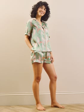 Womens Satin Shortie Pyjamas Sage Pink Moon - 3XL / 22-24 / Sage