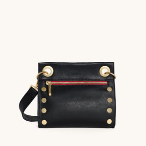 Hammitt Tony Black Brushed Gold Red Zip Sml