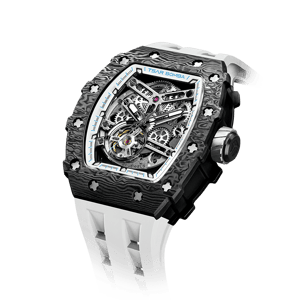 TSAR BOMBA Men's Automatic Watch | Carbon Fiber Luxury Skeleton Wristwatch | Elegant White | Elemental TB8208CF | Tonneau Mechanical Watch | Sapphire Glass | 50M Waterproof Sport Watch | Gift for Men