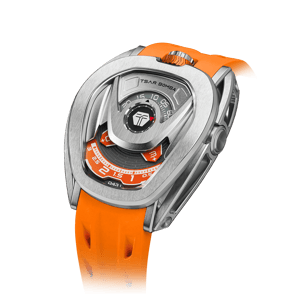TSAR BOMBA Men's Reactor Series Automatic Mechanical Watch | Silver Orange | Wandering Hour Satellite Display | Waterproof Luxury Cyberpunk Timepiece