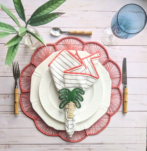 Petal Perfection Handwoven Iraca Placemat - Solid Color (one color) / Red