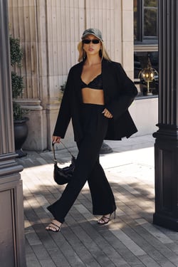 Linear Mood High Rise Straight Leg Tailored Pants Black