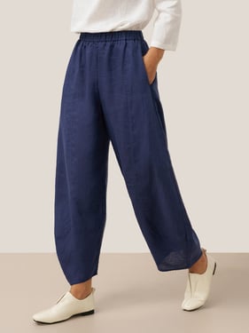 100% Linen Classic Ankle Pants ZOE - Navy Blue / XXL