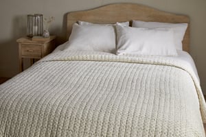 nkuku Peplu Cotton & Linen Screen Print Bed Quilt | Textiles | Sage Green | 220 x 240 cm