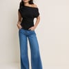Black Draped Off Shoulder Jersey Top