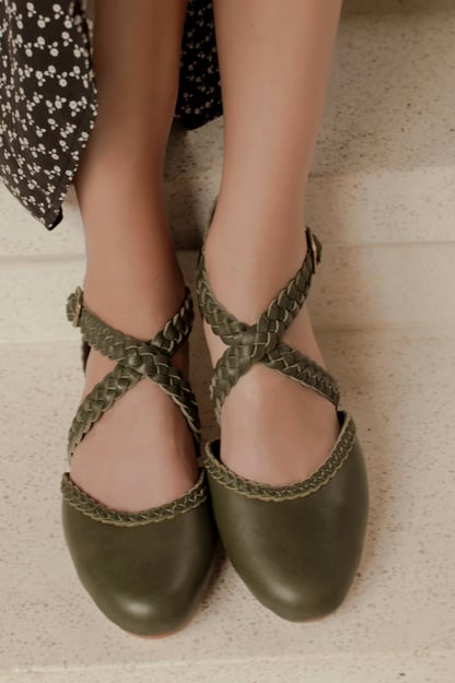 Tallulah Braided Criss-Cross Leather Flats