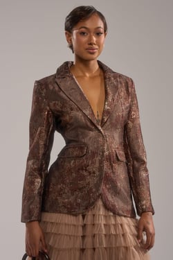 AKIRA Celeste Embellished Brocade Blazer | Brown | Size 1X