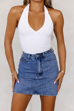 BASE The Only Ribbed Halter Crop Top White